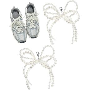 Anower 2 Pieces Pearls Bow Shoe Charms For Sneakers, Pearl Bows Charm for Jewelry Making DIYs, Pearl Beaded Chain DIY Shoe Lace Sneakers Accessories For Women Jewelry Accessories