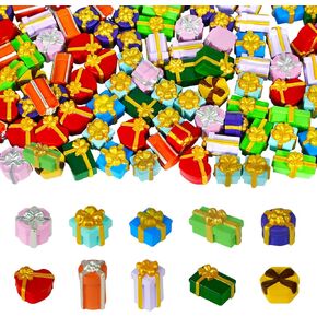 100 Pcs Christmas Miniatures Gift Boxes Ornaments Mini Resin Boxes Ornament Christmas Tree Mini Presents Mini Christmas Ornaments Mini Christmas Figurines for DIY Crafts Christmas Tree Decor
