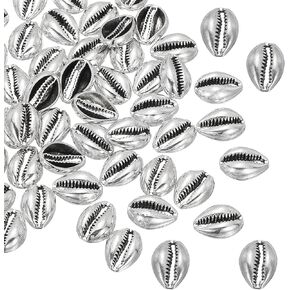 PATIKIL Sea Shell Beads, 50 Pcs Electroplated Cowrie Shells Beads Open Back Seashell Beads for DIY Jewelry Findings Necklace Making Crafting Anklets Beach Party, Silver Tone