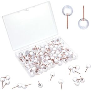 Clear Round Push Pins, Ymapinc 100pcs Gold Ball Push Pins for Wall Thumb Tacks with Storage Box Round for Daily Study Office Data Storage Organizing Files