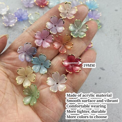 100pcs Acrylic Flower Beads, 19mm Cherry Blossom Plastic Gradient Flower Spacer Beads for DIY Crafts Bracelet Necklace Earrings Jewelry Making(Mix Colors) in Kuwait