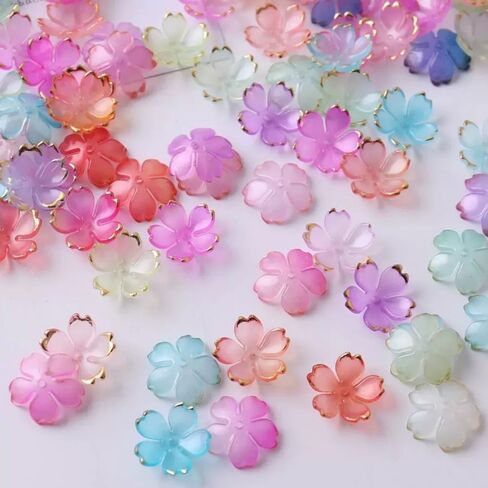 100pcs Acrylic Flower Beads, 19mm Cherry Blossom Plastic Gradient Flower Spacer Beads for DIY Crafts Bracelet Necklace Earrings Jewelry Making(Mix Colors) in Kuwait