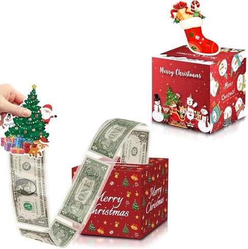 Merry Christmas Money Box for Cash Gift Pull, DIY Surprise Money Pull Out Gift Box with 50Pcs Transparent Bags for Kids Adults, Fun & Unique Ways to Give Cash As for Your Loved Ones（1Pack) in Saudi Arabia
