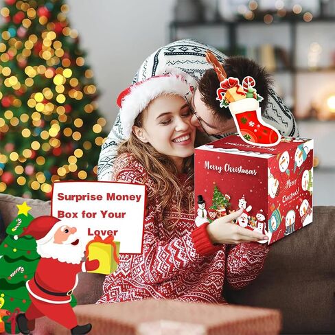 Merry Christmas Money Box for Cash Gift Pull, DIY Surprise Money Pull Out Gift Box with 50Pcs Transparent Bags for Kids Adults, Fun & Unique Ways to Give Cash As for Your Loved Ones（1Pack) in Saudi Arabia