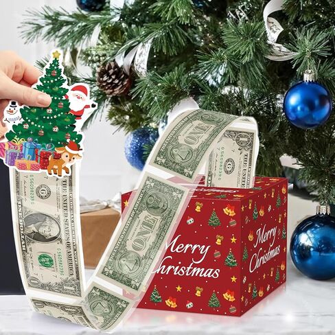 Merry Christmas Money Box for Cash Gift Pull, DIY Surprise Money Pull Out Gift Box with 50Pcs Transparent Bags for Kids Adults, Fun & Unique Ways to Give Cash As for Your Loved Ones（1Pack) in Saudi Arabia