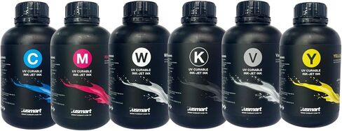 UV Curable Digital Hard Ink, 500 mL, Yellow, Magenta, Cyan, Black, White, Varnish, 100% Made in Taiwan, FBA (White) in Saudi Arabia