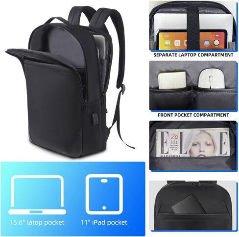 KINGSLONG Laptop Backpack for Men 15.6-16 inch Slim Business Backpack for Men Lightweight Computer Backpack with USB Charging Port Water Resistance Anti-theft Computer Bag for Work Office Colllege in Saudi Arabia