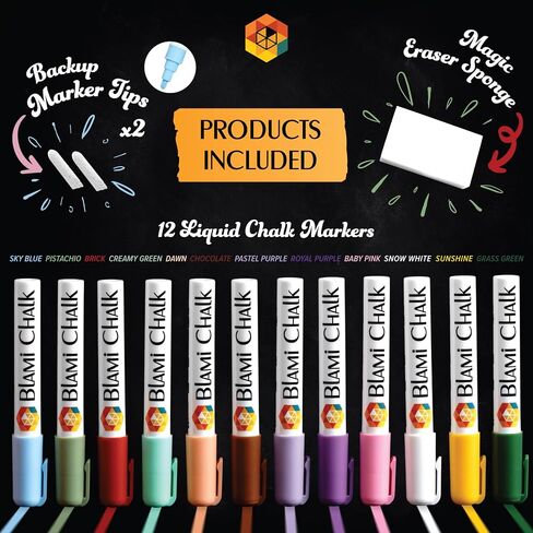 Chalk Markers Window Markers for Cars 12 Pastel Pens Set - Earth Colors Chalkboard Markers - Chalk Markers with Reversible Tips and Erasing Sponge Included in Saudi Arabia