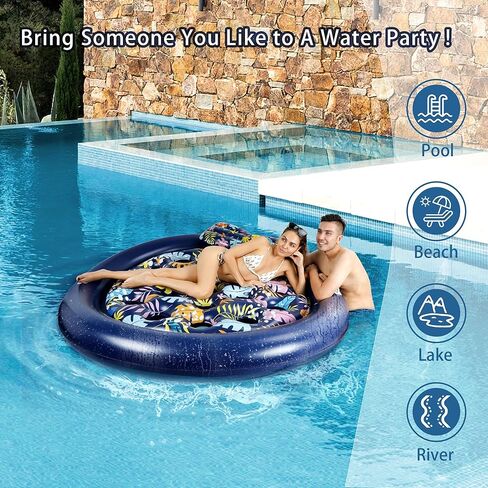 Double Inflatable Pool Floats Adult, HeyStookie Tanning Lounger Float, Multicolored Swimming Toys for Outdoor, Party,Swimming Pool, Lake, 80 Inches XL Size in Saudi Arabia