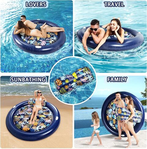 Double Inflatable Pool Floats Adult, HeyStookie Tanning Lounger Float, Multicolored Swimming Toys for Outdoor, Party,Swimming Pool, Lake, 80 Inches XL Size in Saudi Arabia