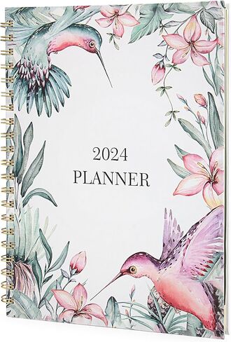 WERTIOO 2024 Planner, 8.5 x 11 Inch Monthly and Weekly Hummingbirds Planner, JAN.2024 to DEC.2024, Large Planner with Spiral Bound, Note Pages, Pockets in Kuwait