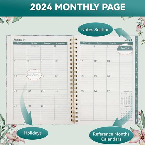 WERTIOO 2024 Planner, 8.5 x 11 Inch Monthly and Weekly Hummingbirds Planner, JAN.2024 to DEC.2024, Large Planner with Spiral Bound, Note Pages, Pockets in Kuwait