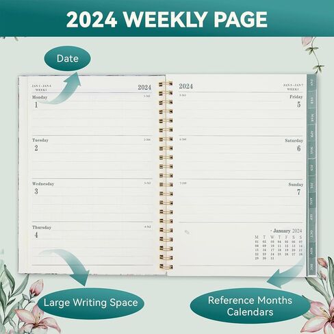 WERTIOO 2024 Planner, 8.5 x 11 Inch Monthly and Weekly Hummingbirds Planner, JAN.2024 to DEC.2024, Large Planner with Spiral Bound, Note Pages, Pockets in Kuwait