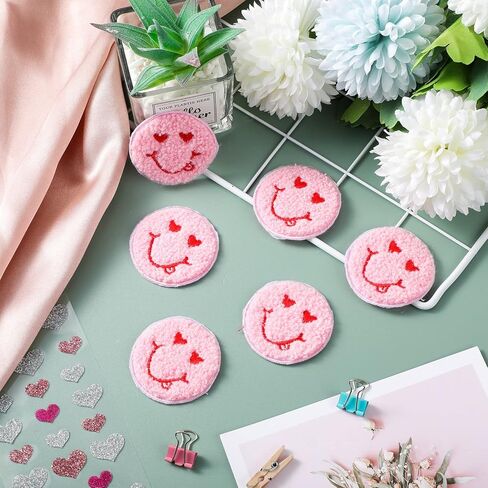 12 قطعة من رقعة الشنيل الوردية لعيد الحب مع عيون على شكل وجه مبتسم وتطريز وجه مبتسم وخياطة بالمكواة على رقعة للملابس وحقائب الظهر وقبعة وسترة نباتية وتي شيرت DIY لتزيين الحرف اليدوية in Kuwait