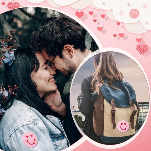 12 قطعة من رقعة الشنيل الوردية لعيد الحب مع عيون على شكل وجه مبتسم وتطريز وجه مبتسم وخياطة بالمكواة على رقعة للملابس وحقائب الظهر وقبعة وسترة نباتية وتي شيرت DIY لتزيين الحرف اليدوية in Kuwait