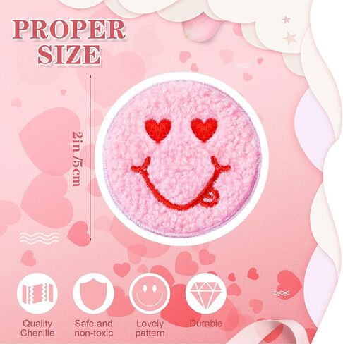 12 قطعة من رقعة الشنيل الوردية لعيد الحب مع عيون على شكل وجه مبتسم وتطريز وجه مبتسم وخياطة بالمكواة على رقعة للملابس وحقائب الظهر وقبعة وسترة نباتية وتي شيرت DIY لتزيين الحرف اليدوية in Kuwait