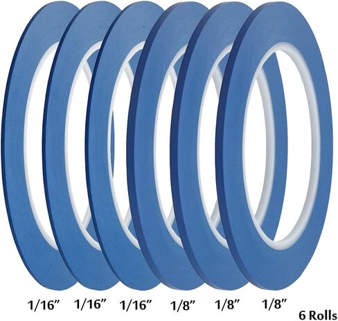 JINBING High-Temp Vinyl Fine Line Fineline Masking Tape Automotive Paint for Curves Blue (1/16 in +1/8 in each 3Rolls) in Saudi Arabia