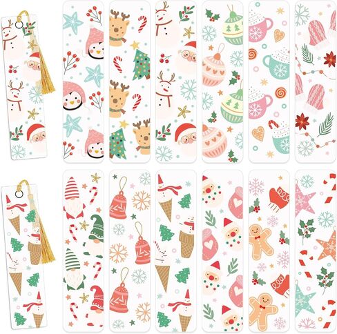 Christmas UV DTF Bookmark Stickers - 24 Pcs Gnome Santa Claus Blank Acrylic Bookmarks Uvdtf Double-Sided Sticker About Festival Theme, Cute Snowflake Elk Rub on Transfer Decals for Booklover Gifts in Kuwait