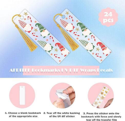 Christmas UV DTF Bookmark Stickers - 24 Pcs Gnome Santa Claus Blank Acrylic Bookmarks Uvdtf Double-Sided Sticker About Festival Theme, Cute Snowflake Elk Rub on Transfer Decals for Booklover Gifts in Kuwait