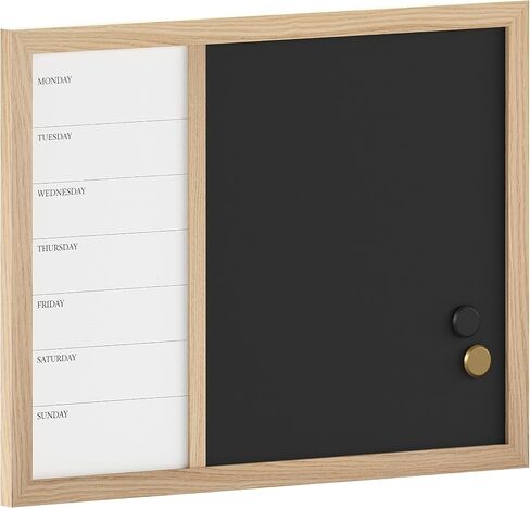 Martha Stewart Everette Magnetic Weekly Calendar Dry Erase Board and Chalk Board with Liquid Chalk Marker and Magnets, 24"x18", Light Natural Woodgrain Frame in Saudi Arabia