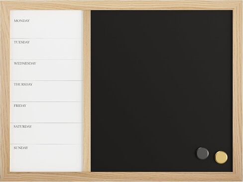Martha Stewart Everette Magnetic Weekly Calendar Dry Erase Board and Chalk Board with Liquid Chalk Marker and Magnets, 24"x18", Light Natural Woodgrain Frame in Saudi Arabia