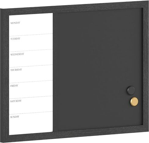 Martha Stewart Everette Magnetic Weekly Calendar Dry Erase Board and Chalk Board with Liquid Chalk Marker and Magnets, 24"x18", Light Natural Woodgrain Frame in Saudi Arabia
