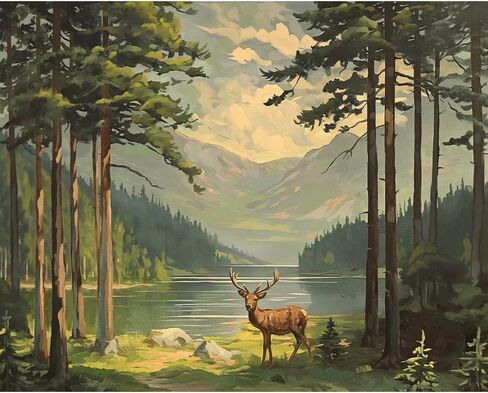 Natuyalo Paint by Numbers for Adults Beginner, Elk in Forest Acrylic Easy Paint by Numbers Kits Natural Landscape Craft Kits for Adults Suitable for Home Wall Decoration Flameless 16x20 Inch in Kuwait