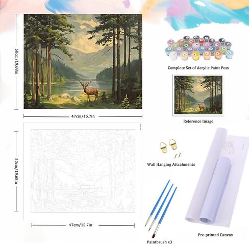 Natuyalo Paint by Numbers for Adults Beginner, Elk in Forest Acrylic Easy Paint by Numbers Kits Natural Landscape Craft Kits for Adults Suitable for Home Wall Decoration Flameless 16x20 Inch in Kuwait