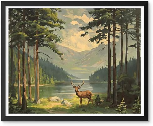 Natuyalo Paint by Numbers for Adults Beginner, Elk in Forest Acrylic Easy Paint by Numbers Kits Natural Landscape Craft Kits for Adults Suitable for Home Wall Decoration Flameless 16x20 Inch in Kuwait