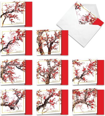 The Best Card Company - Box of 10 Holiday Note Cards - Christmas Cards Assorted, Xmas Trees and Landscapes (4 x 5.12 Inch) - Pining for Christmas M10011XS in Kuwait