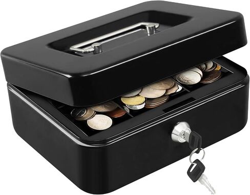 Money Handling Security Box Cash Box, Locking Cash Box with Removable Coin Tray,Metal Money Box for Cash with Key Lock, Portable Lock Safe Box with Handle in Saudi Arabia