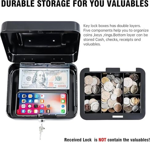 Money Handling Security Box Cash Box, Locking Cash Box with Removable Coin Tray,Metal Money Box for Cash with Key Lock, Portable Lock Safe Box with Handle in Saudi Arabia