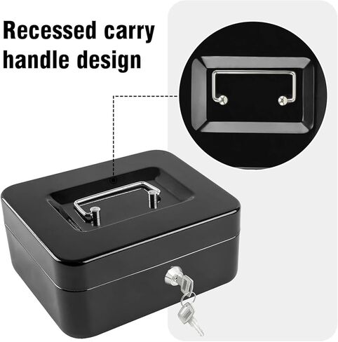 Money Handling Security Box Cash Box, Locking Cash Box with Removable Coin Tray,Metal Money Box for Cash with Key Lock, Portable Lock Safe Box with Handle in Saudi Arabia
