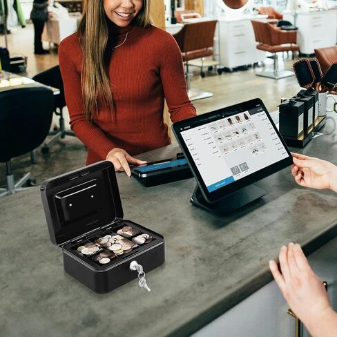 Money Handling Security Box Cash Box, Locking Cash Box with Removable Coin Tray,Metal Money Box for Cash with Key Lock, Portable Lock Safe Box with Handle in Saudi Arabia
