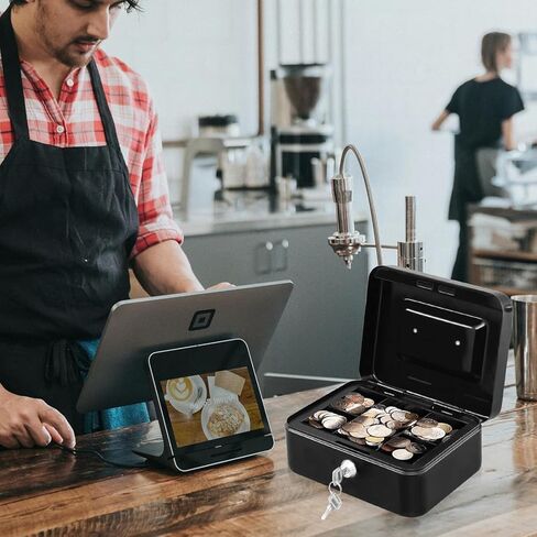 Money Handling Security Box Cash Box, Locking Cash Box with Removable Coin Tray,Metal Money Box for Cash with Key Lock, Portable Lock Safe Box with Handle in Saudi Arabia