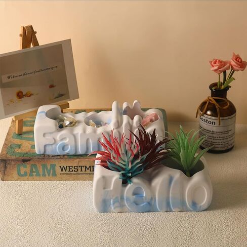 Silicone Planter Molds for Concrete, Succulent Plant Pot Resin Molds Jewelry Storage Box Epoxy Mold Trinket Box Casting Mold for DIY Homemade Ornaments (Familia) in Saudi Arabia