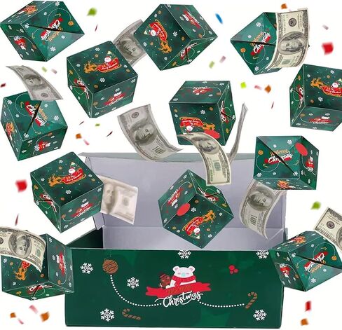 Christmas Surprise Gift Box Explosion for Money, Unique Folding Bouncing Red Envelope Gift Box with Confetti for Lover & kids (Christmas Elk) in Saudi Arabia