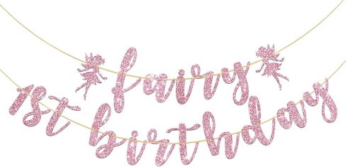 لافتة عيد الميلاد الأول من الجنية، زينة حفلات عيد الميلاد الأول من الجنيات اللطيفة، لوازم حفلات أعياد الميلاد الأولى للفتيات على شكل زهرة، لمعان وردي in Kuwait