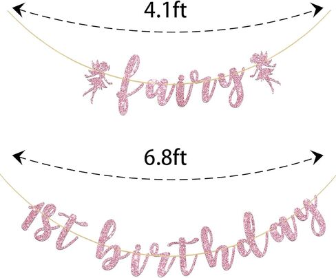 لافتة عيد الميلاد الأول من الجنية، زينة حفلات عيد الميلاد الأول من الجنيات اللطيفة، لوازم حفلات أعياد الميلاد الأولى للفتيات على شكل زهرة، لمعان وردي in Kuwait