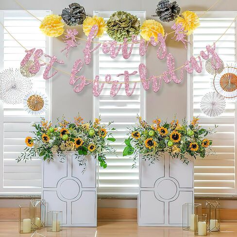 لافتة عيد الميلاد الأول من الجنية، زينة حفلات عيد الميلاد الأول من الجنيات اللطيفة، لوازم حفلات أعياد الميلاد الأولى للفتيات على شكل زهرة، لمعان وردي in Kuwait