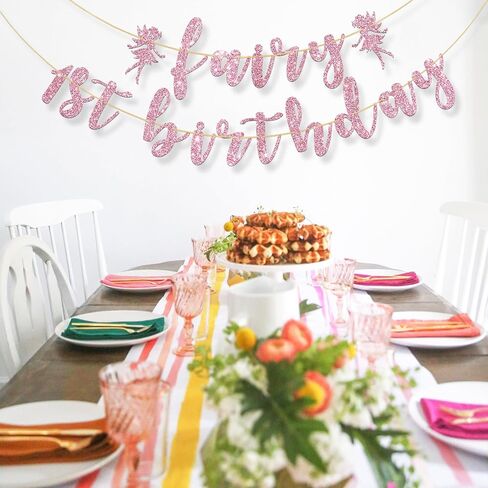 لافتة عيد الميلاد الأول من الجنية، زينة حفلات عيد الميلاد الأول من الجنيات اللطيفة، لوازم حفلات أعياد الميلاد الأولى للفتيات على شكل زهرة، لمعان وردي in Kuwait