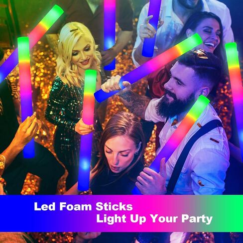 Hamzs 20 PCS Foam Glow Sticks with 3 Modes Colorful Flashing, Foam Light Up Sticks, LED Light Up Foam Sticks Flashing Glow Sticks Foam Glow Sticks for New Year, Wedding, Raves, Concert, Christmas in Saudi Arabia