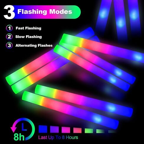 Hamzs 20 PCS Foam Glow Sticks with 3 Modes Colorful Flashing, Foam Light Up Sticks, LED Light Up Foam Sticks Flashing Glow Sticks Foam Glow Sticks for New Year, Wedding, Raves, Concert, Christmas in Saudi Arabia