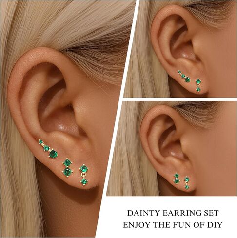 GEORGE • SMITH 14K Gold Plated Earrings for Women, 3 Pairs Cartilage Stud Earrings Set, 5A Cubic Zirconia Hypoallergenic Dainty Gold Earrings Jewelry for Women Girls Gifts in Saudi Arabia
