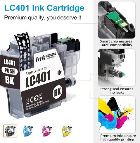 5-Pack Compatible LC401 Ink Cartridges Replacement for Brother LC401 XL BK/C/M/Y for Brother Printer MFC-J1010DW MFC-J1012DW MFC-J1170DW MFC-J1800DW (2 Black, 1 Cyan, 1 Magenta, 1 Yellow) in Kuwait
