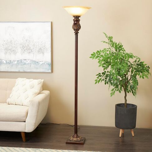 Deco 79 Metal Room Torchiere Antique Style Floor Lamp, Standing Lamp 15" x 15" x 70", Brown in Saudi Arabia