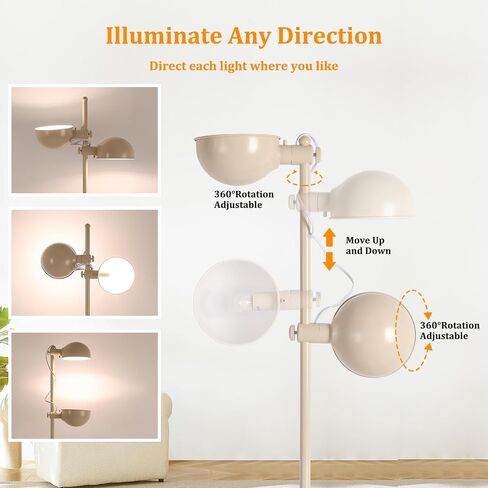 Modern Floor Lamp for Living Room Bedroom, 2 Heads with Adjustable Up/Down, 61" Tall Standing Lamp with Foot Pedal Switch, Corner Lamp 3 Color Temperatures with 6W LED Bulbs in Saudi Arabia