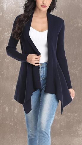 Dilgul Women Open Front Ribbed Drape Long Sleeve Cascading Cardigan Sweater in Kuwait