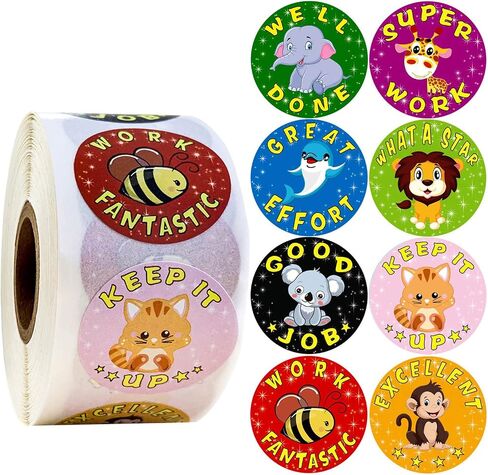 500Pcs Round Cute Dog for Kids Teacher Reward Stickers School Supplies, Animal Incentive Roll Sticker Potty Training Stickers for School Classroom Home（S107 Series） in Kuwait