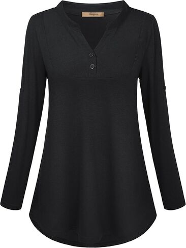 Miusey Womens Buffalo Plaid Roll Sleeve V Neck Flowy Loose Tunic Blouse in Kuwait